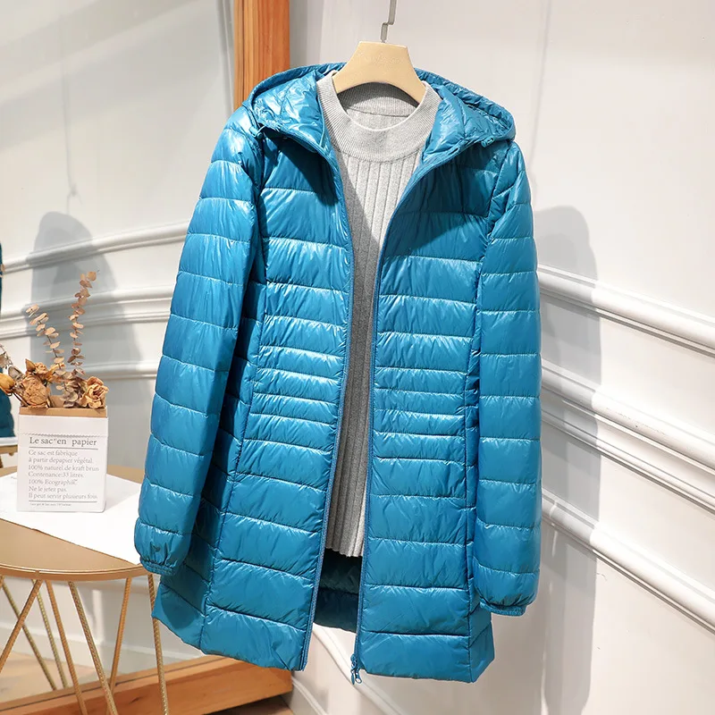 Female Long Warm Down Coat with Portable Storage Bag Women Light Down Jacket Ladies Overcoats Hip-Length High Street 3