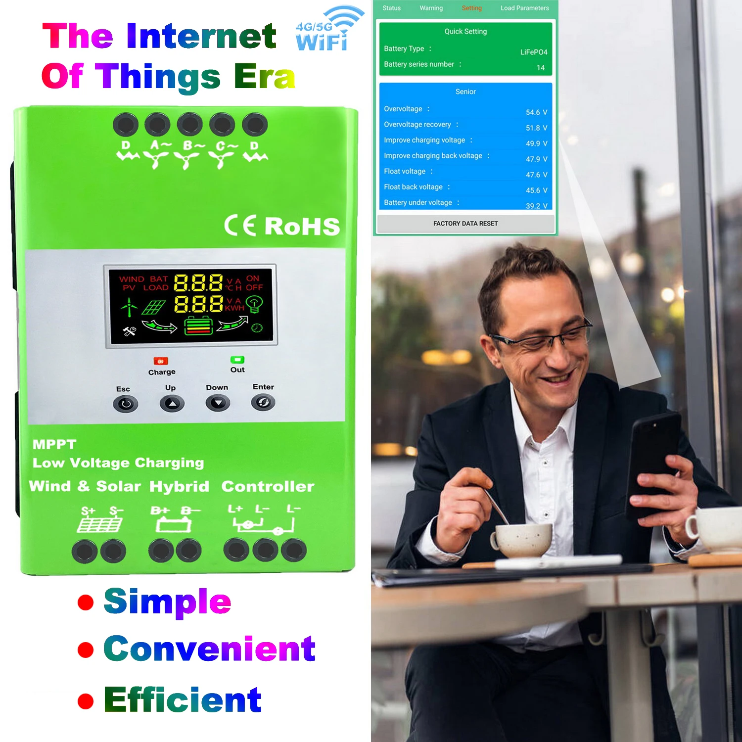 MARS MPPT Wind Solar Hybrid Charge Controller Wind 3000W 5kw Solar 5000W 12/24V/48V Hybrid Controller Dump Load wifi Optional