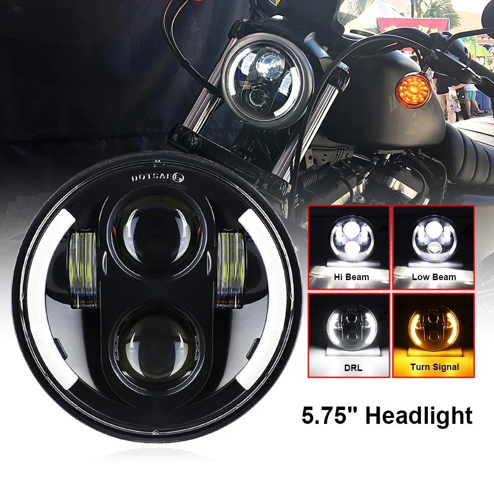 

5.75 inch LED Headlight Projector Halo Ring Motorcycle 5 3/4" High Low Beam DRL Turn Signal for Sportster Dyna Iron 883