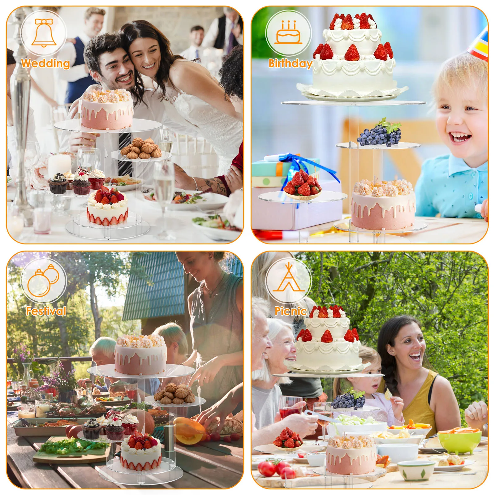 4 Tier Acrylic Cupcake Stand Transparent Cake Holder Dessert Display Holder Large-Capacity Cupcake Tower Stand For Wedding Party
