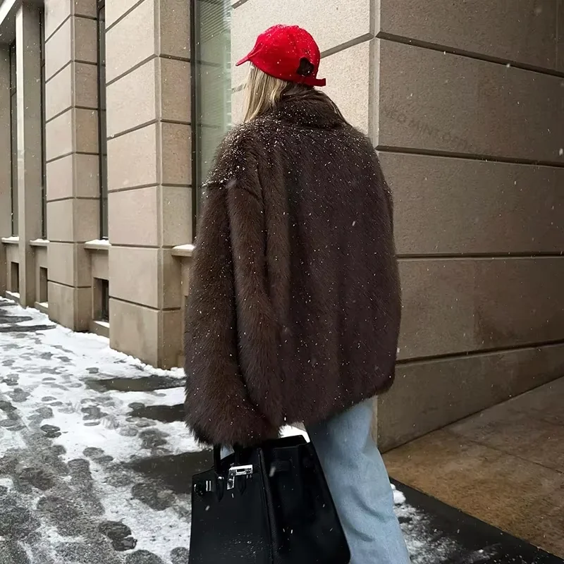 Autumn and Winter Plus Size Coat Fluffy Faux Fur Coat Women's Casual Thickened Warm Faux Fur Jacket Women's Tops