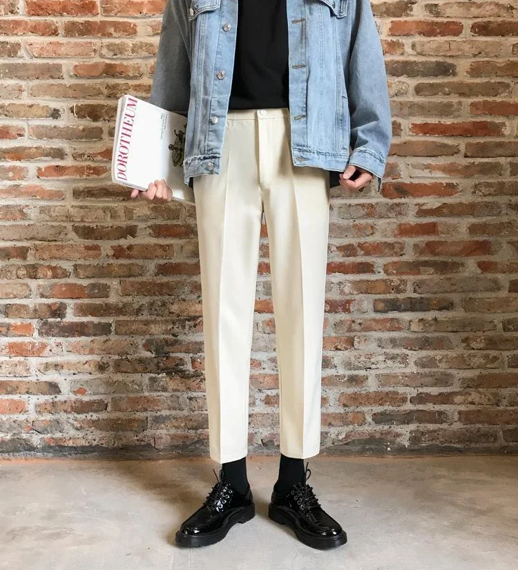 Description Picture 3 of itemTressed Polyester Trousers for Men Wide Leg Slim Fit Man Suits Pants Tailoring Summer 2024 Anti-wrinkle New In Spring Clothes Up