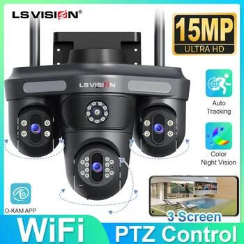 LS VISION 8K 15MP Telecamera IP Tre Obiettivi PTZ WiFi Esterno Impermeabile Auto Tracking PTZ Sicurezza CCTV Video Sorveglianza Cam IP66
