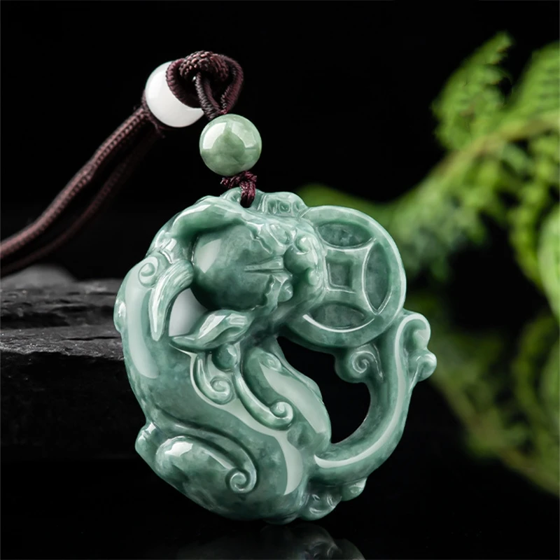 

Natural Jade Hand-carved Ru Yi Lucky Pixiu Emerald Fashion Accessories Fine Jewelry Men and Women Couples Send Certificate Gift