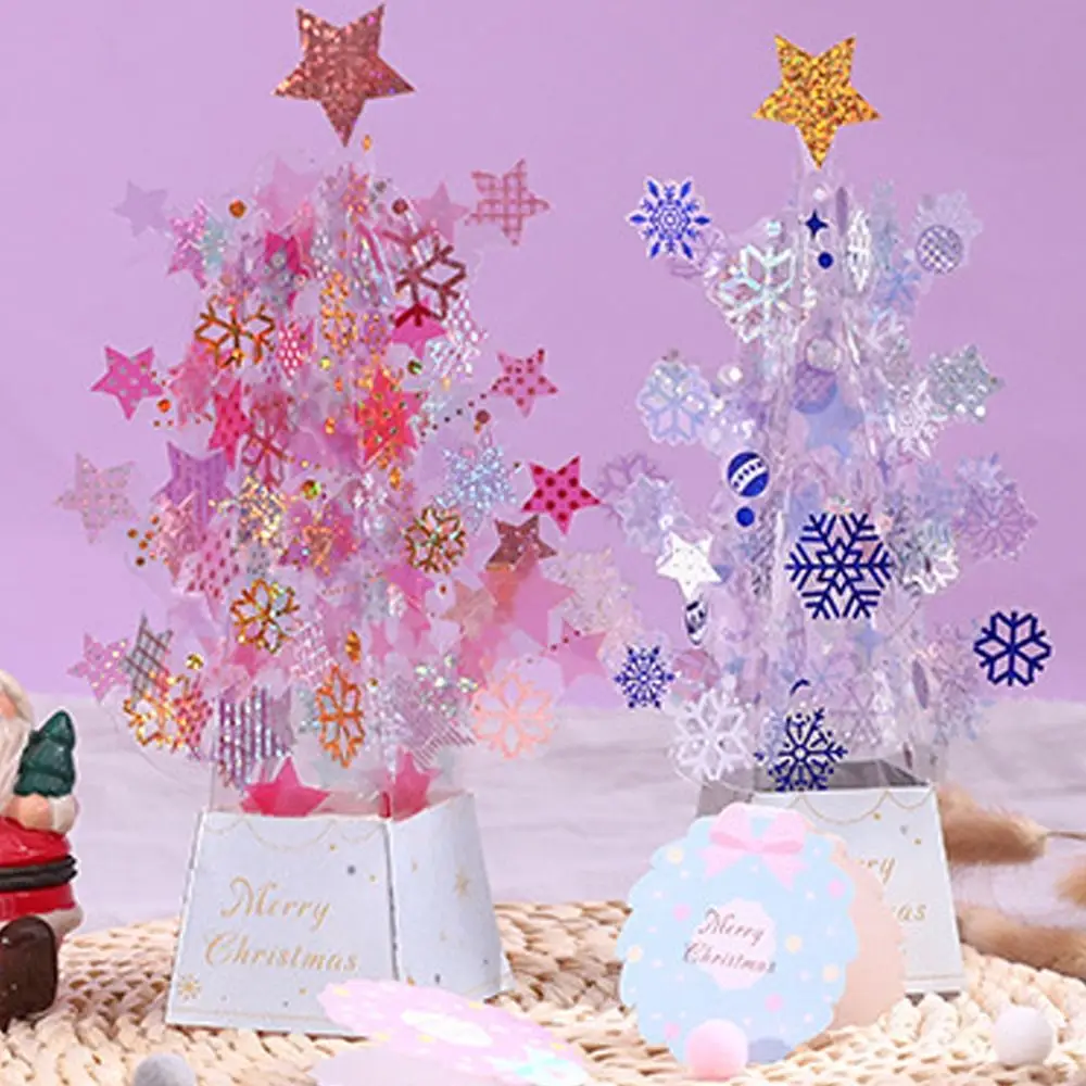 Foldable Christmas Crystal Greeting Card Paper Handmade 3D Gift Card Wishing Elegant Message Merry Christmas Decorations