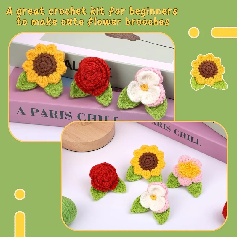 4Pcs Deco Flowers Crochet Kit for Beginners Crochet Craft Kits for Adults Include Hook Tools Supplies and Tutorials