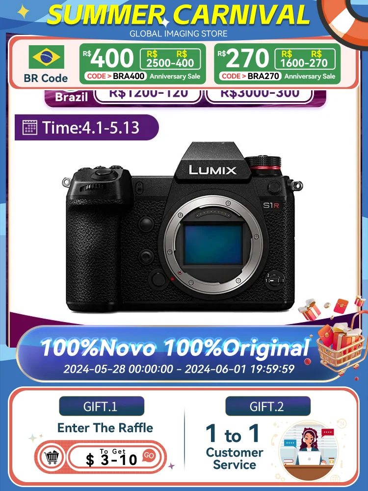 Panasonic Lumix S1R Full Frame 47.3 Million Pixels 4K VLOG Video Status LCD Mirrorless Digital Professional Camera DC-S1RGK-K