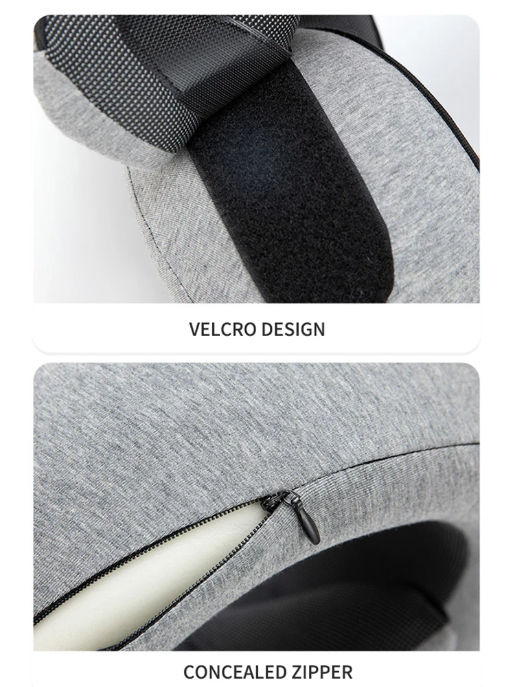 User sleeping with memory foam travel pillow