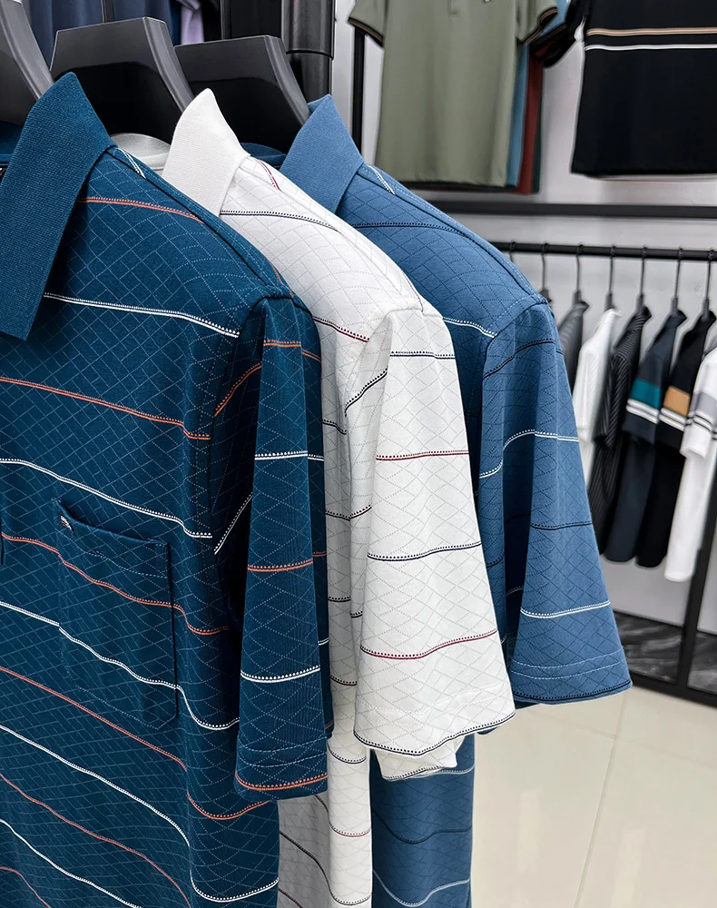 Luxury brand plaid jacquard short sleeve polo shirt fashion letter embroidery pocket classic stripes trend men's new T-shirt top 25 S6765e3e8c2744359a8f5e8691eff16b78