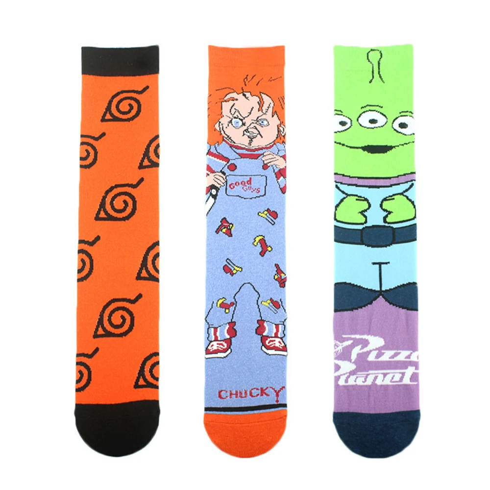 3Pairs Fashion Men Women Funny Socks Ins Personality Hip Hop Print Novelty Crazy Anime Cartoon High Quality Sewing Pattern Socks