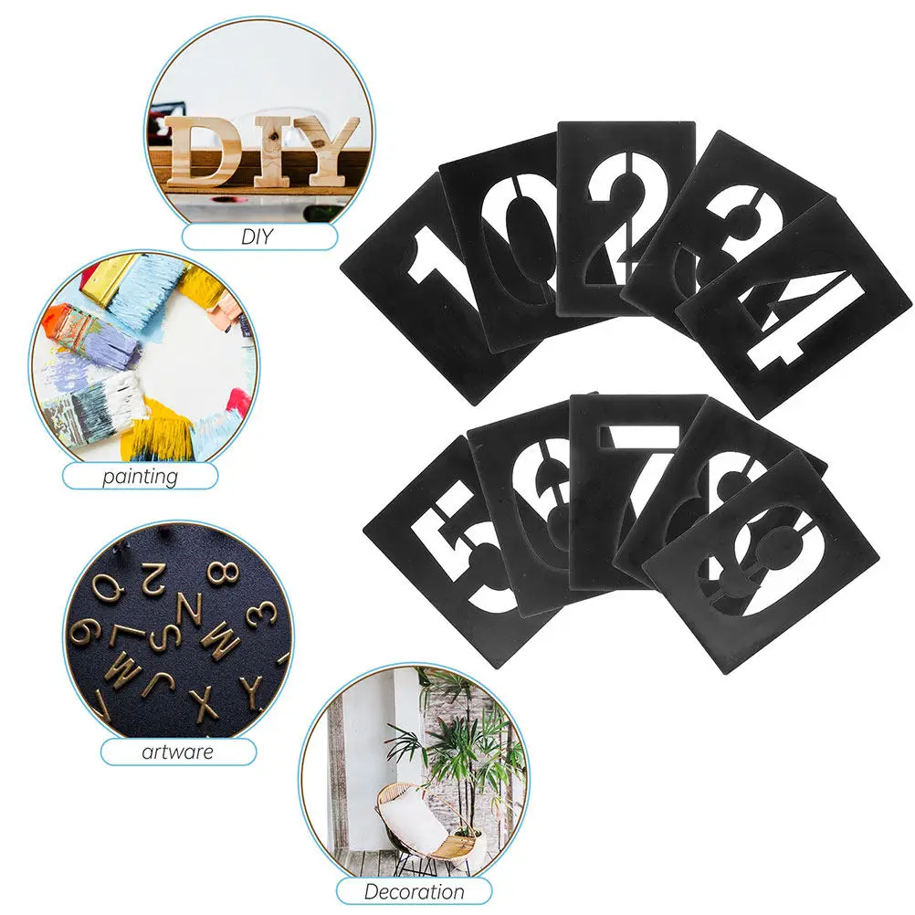 10Pcs 재사용 가능한 숫자 스텐실 0-9 PVC 스프레이 페인트 스텐실 세트 정확한 숫자 표시 공예 DIY 간판 케이크 장식