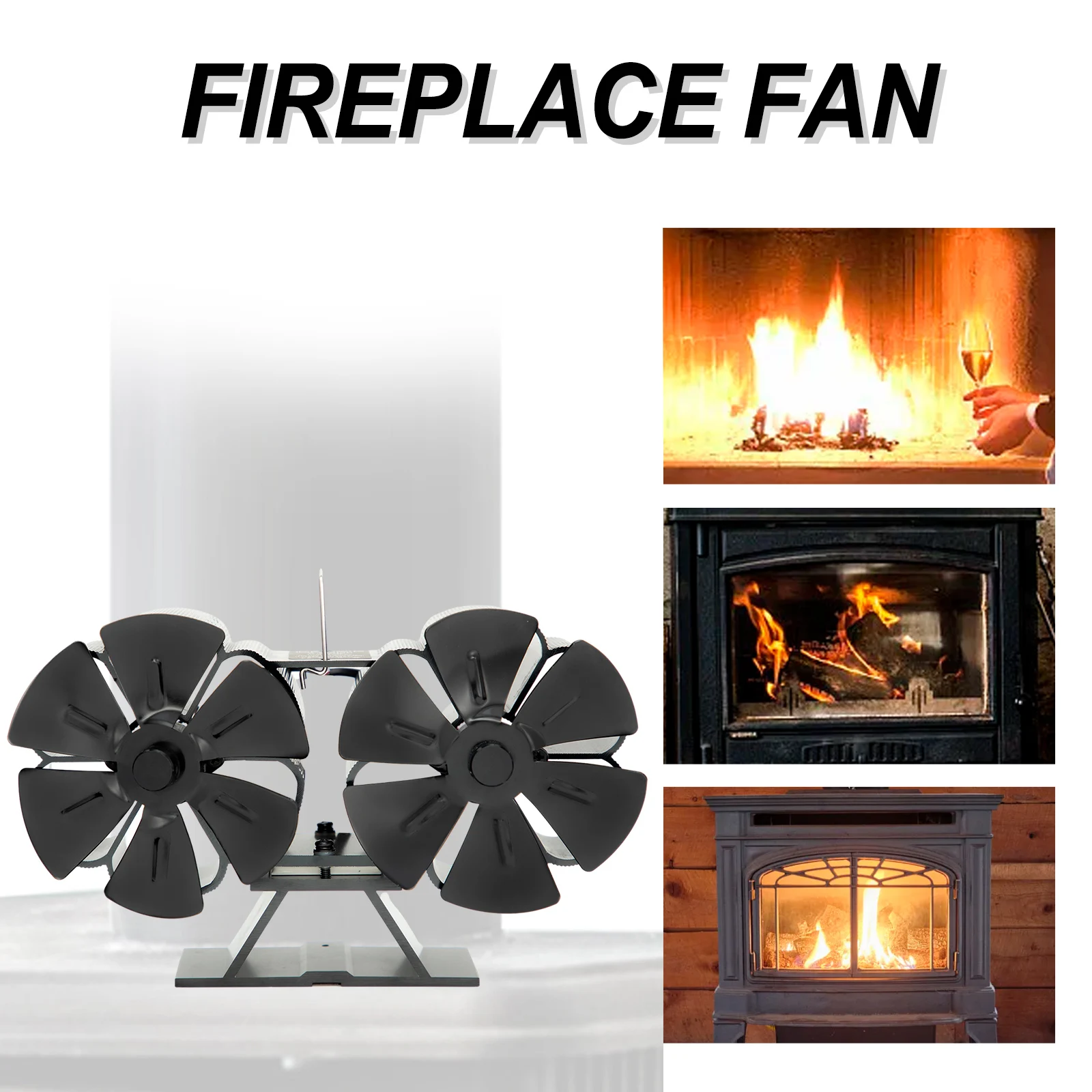 

Fireplace Fan Dual Head 50°C To 350°C 12 Blade Furnace Fan No Power Operation Wear-resistant Aluminum Stoves Accessories