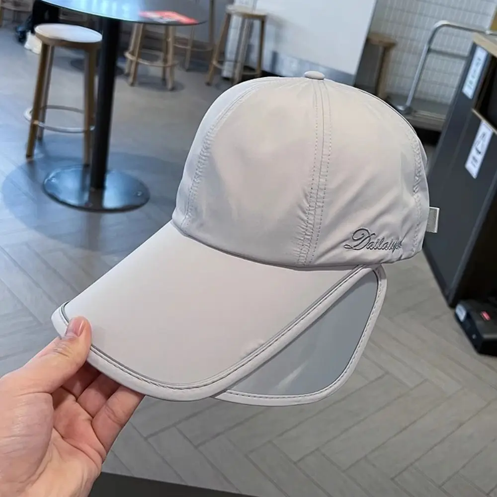 Summer Sunscreen Hat Men Women Thin Retractable Sun Hat Baseball Cap Women Large Brim Visor Shade Cap Ponytail