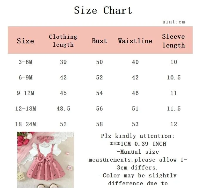 2PCS Infant Baby Girl Pink Cherry Print Ruffle Short Sleeve Dress + Headbandr for 0-2Y Toddler Sweet Summer Princess Dress 6