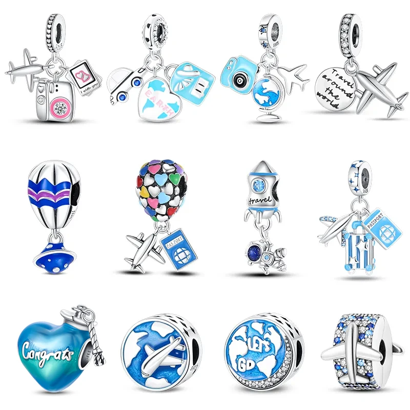 

100% 925 Sterling Silver Hot Air Balloon Suitcase Graduation Travel Series Charm Beads Fit Pandora Original Bracelet DIY Jewelry