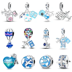 100% 925 Sterling Silver Hot Air Balloon Suitcase Graduation Travel Series Charm Beads Fit Pandora Original Bracelet DIY Jewelry