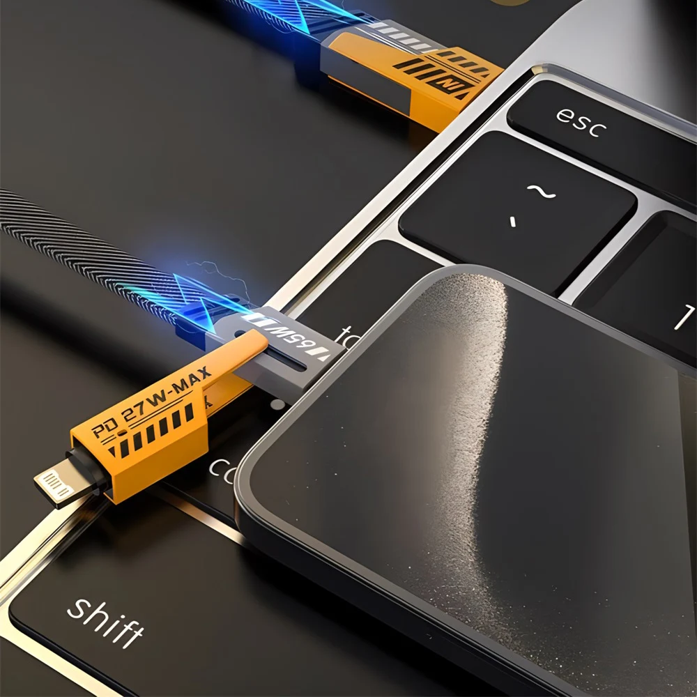 1-2 قطعة 65 واط 4 في 1 نوع C كابل شحن سريع USB إلى...