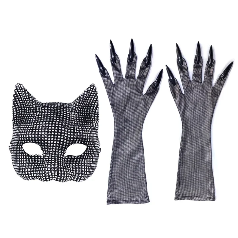 Masker voor volwassenen, handschoenen, nachtclubkostuum, maskerademasker, themafeest, verkleedpak