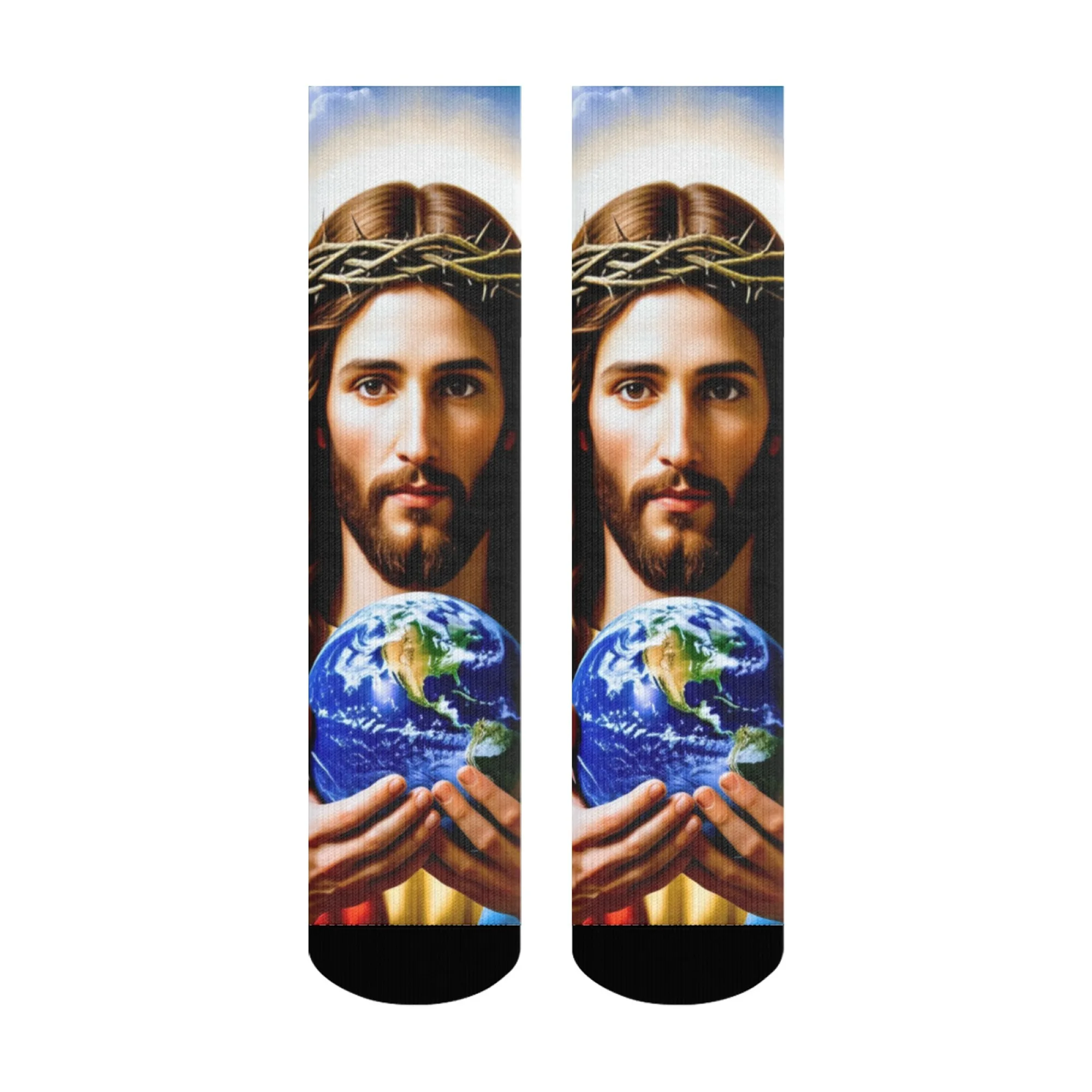 Novelty Jesus the Savior Men's Socks Harajuku Retro Style Casual Fashion Socks Comfortable Non-slip Sports Socks Holiday Gift