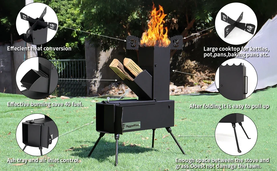 Portable Collapsible Wood-burning  Pocket Rocket Stove For Outdoor Camping Hiking Travel Picnic BBQ 5