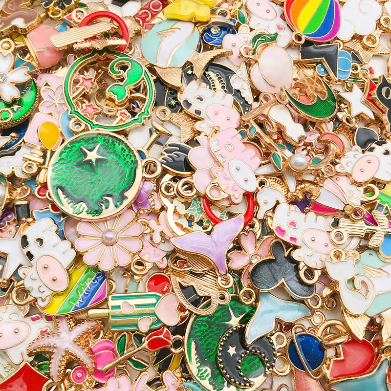 Mix Styles 20/30/50pcs Jewelry Making Charms Golden Enamel Plated Pendant For DIY Jewelry Making Handmade Jewelry Accessories