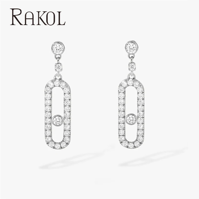 RAKOL 여성용 타원형 댕글 귀걸이, 움직일 수 없는 라운드 큐빅 지르코니아 쥬얼리, 소녀 귀걸이, 파티 선물