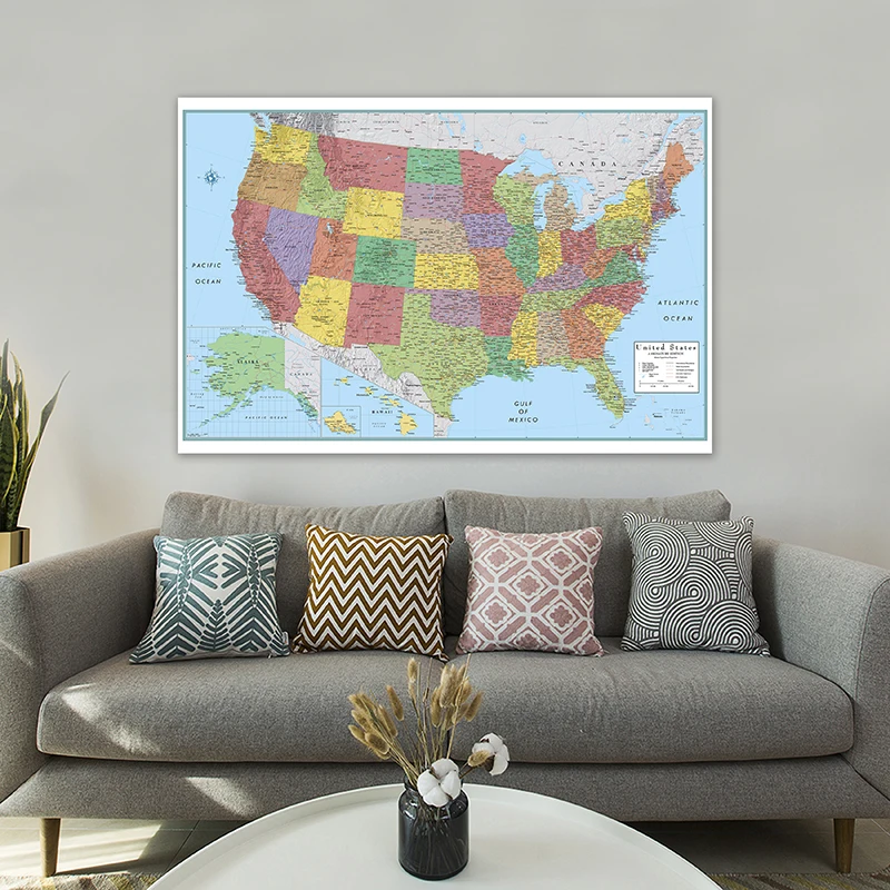 150*100cm Administrative Map of USA Wall Decorative Canvas Painting Art Poster and Prints Classroom Supplies Room Home Decor world map poster