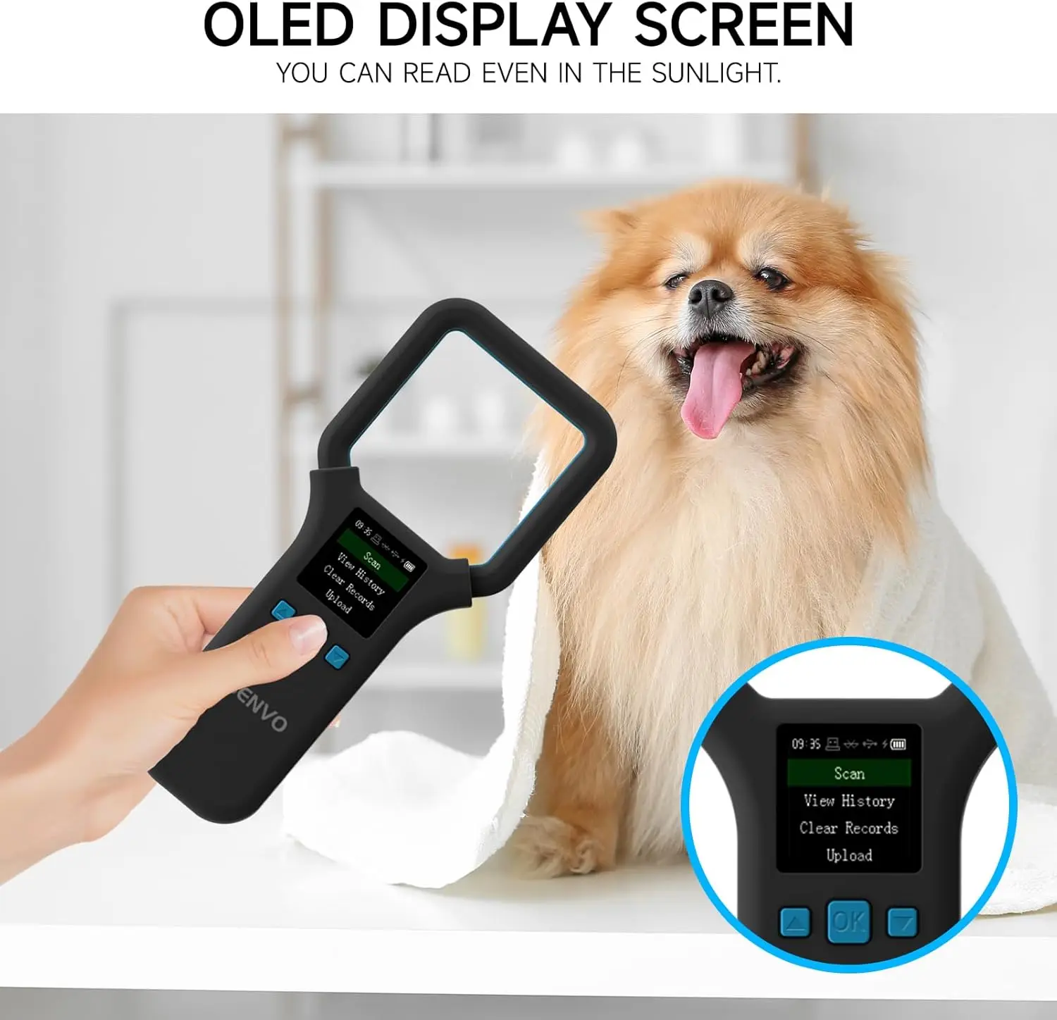 134.2kHz Pet Microchip Scanner, Wireless Bluethooth Handheld RFID Animal Reader With OLED Display EMID FDX-B ISO