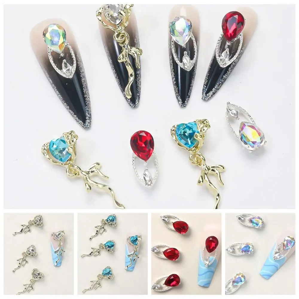 

5Pcs/set DIY Nail Charms Tassels Ribbons Nail Decorations Pendant Crystal Manicure Ornaments Hearts Nail Rhinestones