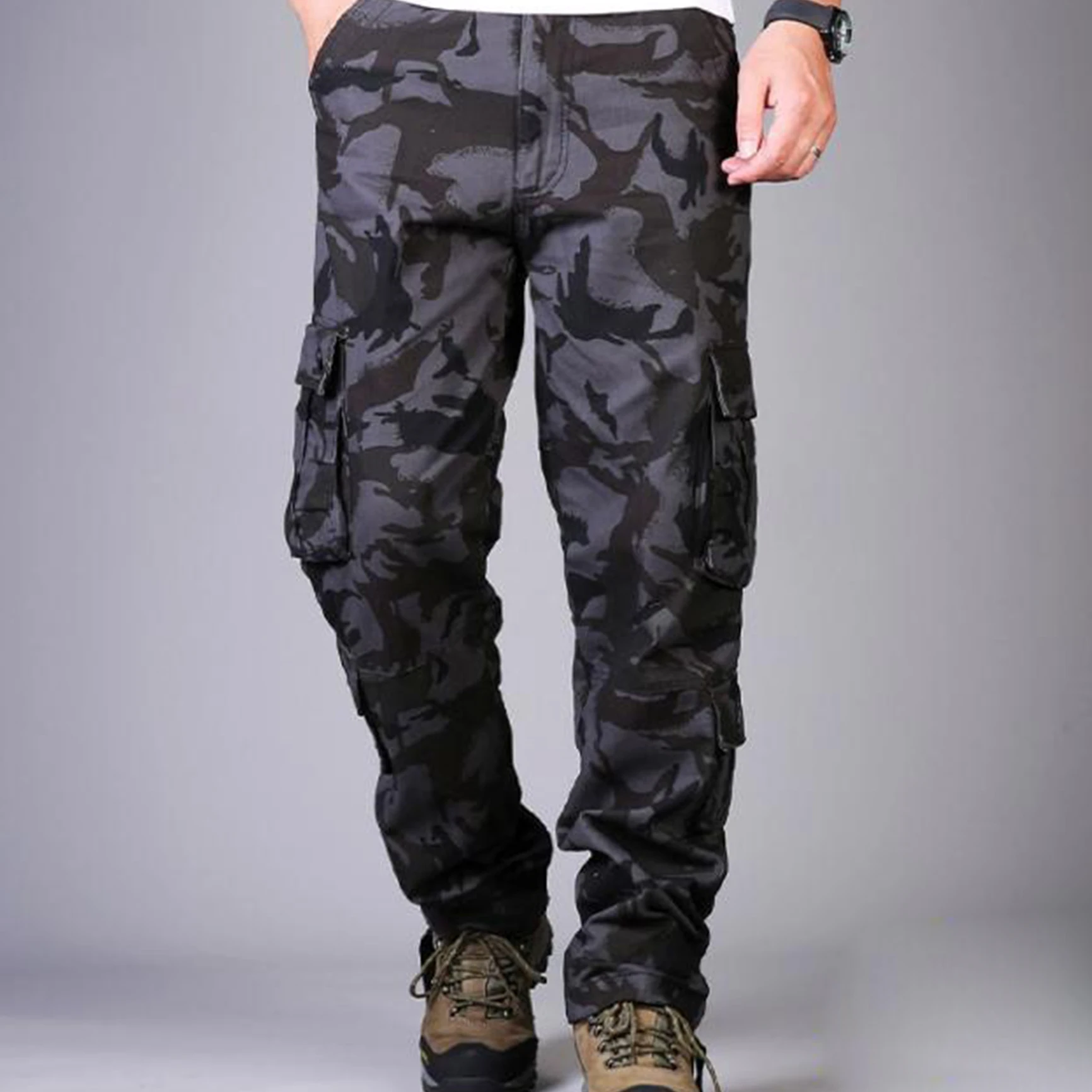 Fashionable Pure Cotton Camouflage Plus Size Men's Straight Work Pants, Outdoor Tactical Training Pants, Wear-resistant Durable
