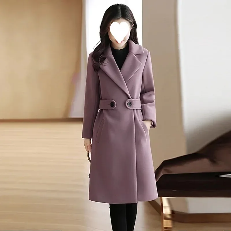 Korean Style Women's Mid-Length Woolen Coat Slimming Autumn Winter Jacket Large Size Coat Fashionable And Stylish