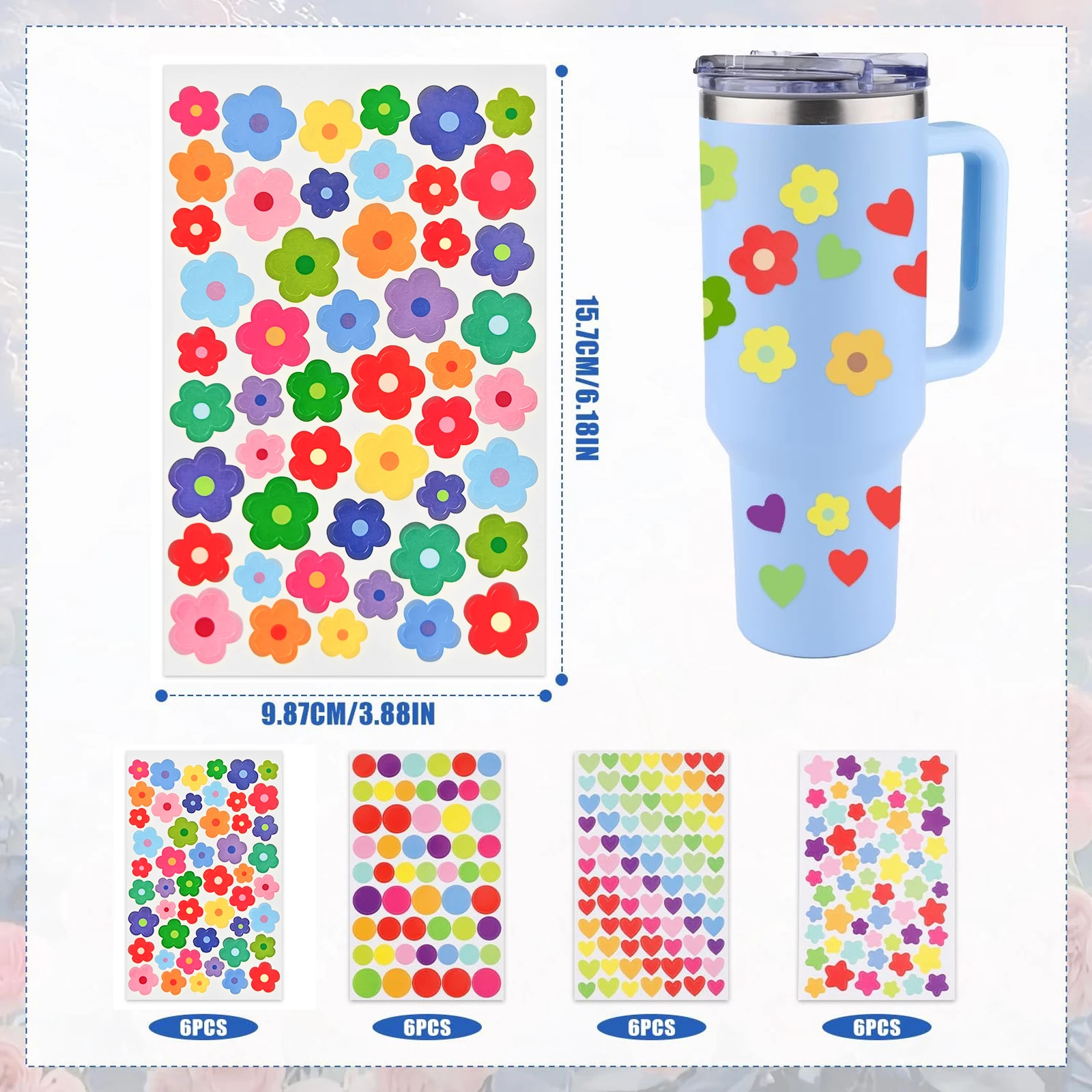 Vibrant Star & Flower Heart Dot Stickers for DIY Crafts and Decoration
