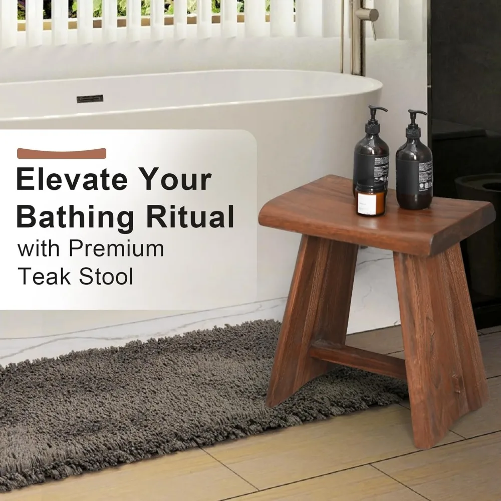 Teak Shower Stool, 15.8" x 11.8" x 17.9", Comfortable and Sturdy Spa Seating for Seniors & Individuals with Limited Mobility 4