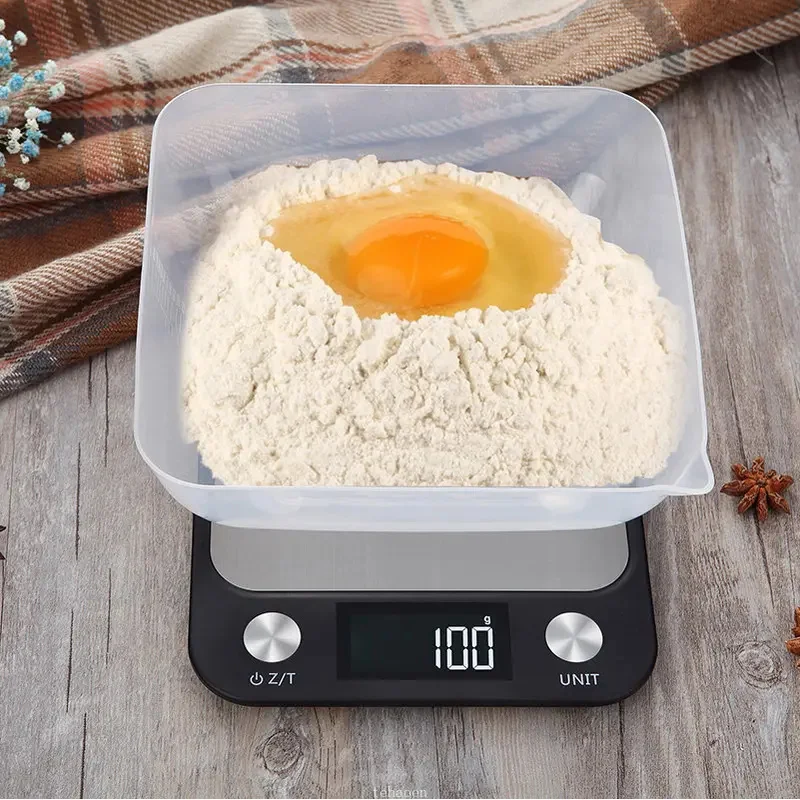 5kg/1g Kitchen Scale Electronic Digital Scale LCD Display Food Coffee Scale Stainless Steel Panel Snacks Weighing Baking Tools