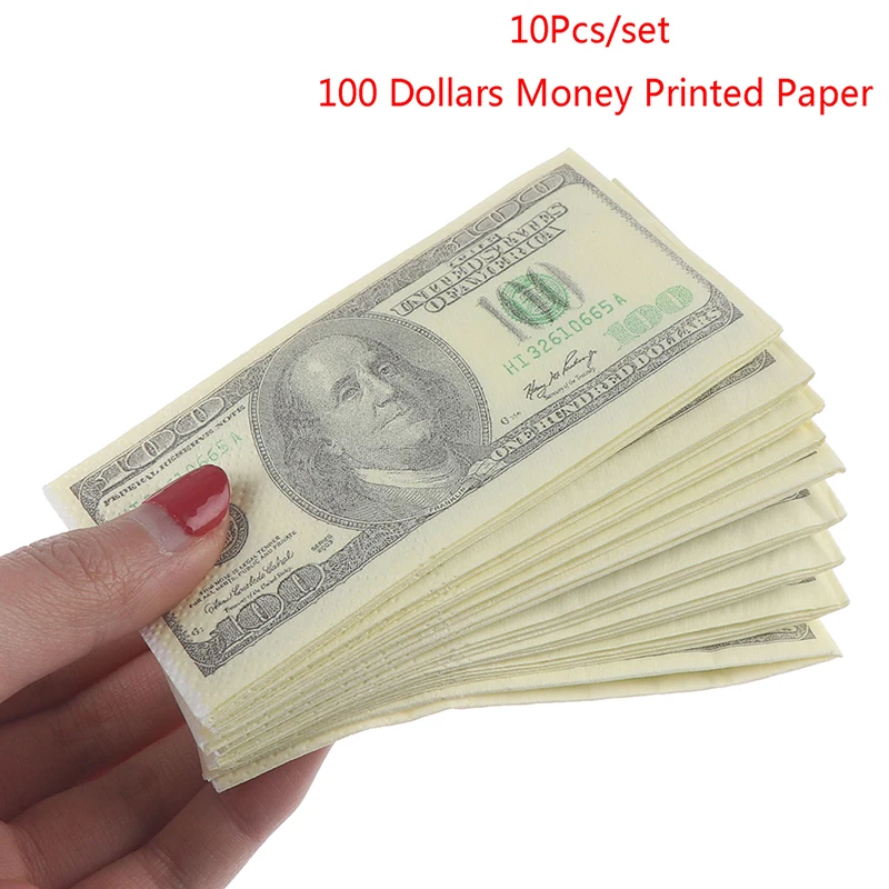 High Quality 9 Pcs/Set Creative Funny 100 Dollars Money Printed Paper Napkins Thick Toilet Tissue Paper Party Supplies