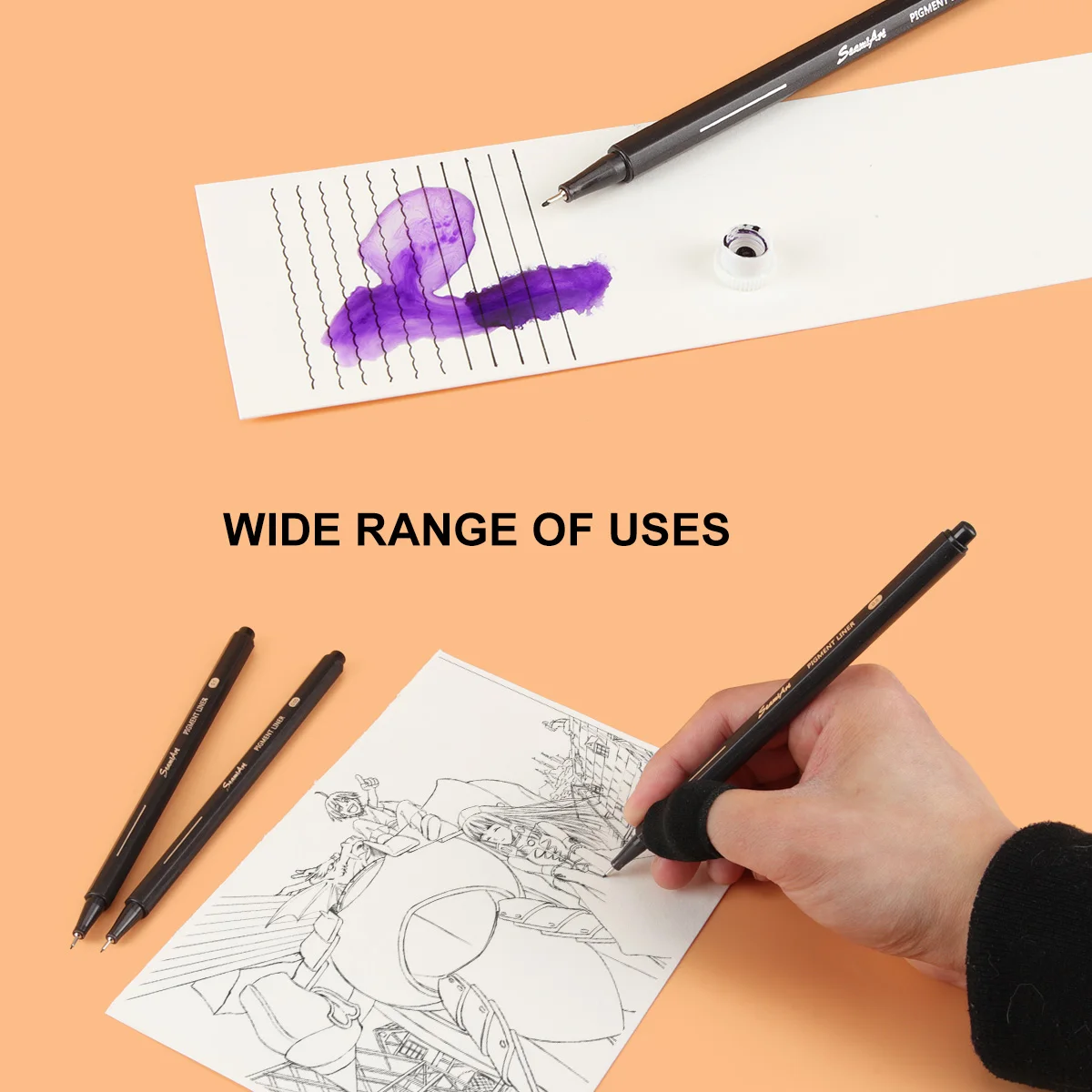 SeamiArt 10pcs Black Pigment Liner Needle Waterproof Drawing Pen For Sketch Watercolor Drawing Needle And Brush Tip 3