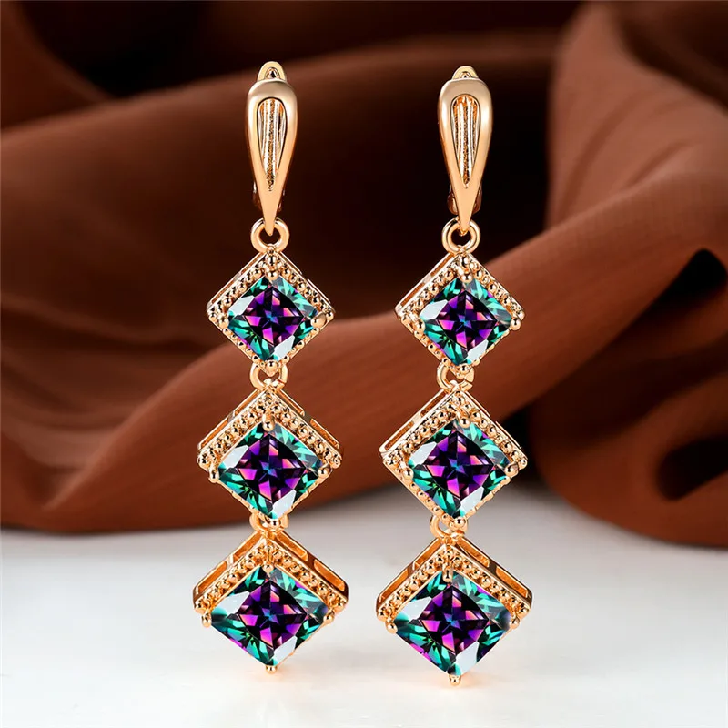 Elegant Rose Gold Birthstone Dangle Earrings with Blue Zircon Stone