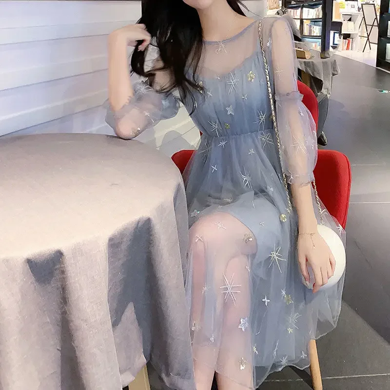 

White Dresses for Women Woman Dress Mesh Vintage Cotton One-piece Fashion Summer 2024 Clothes Korean Style Cheap Casual Youth G