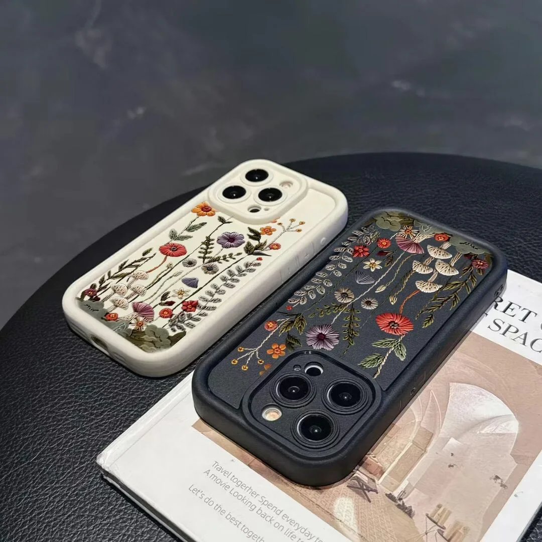 Retro Floral Flower Painted Silicone Phone Case