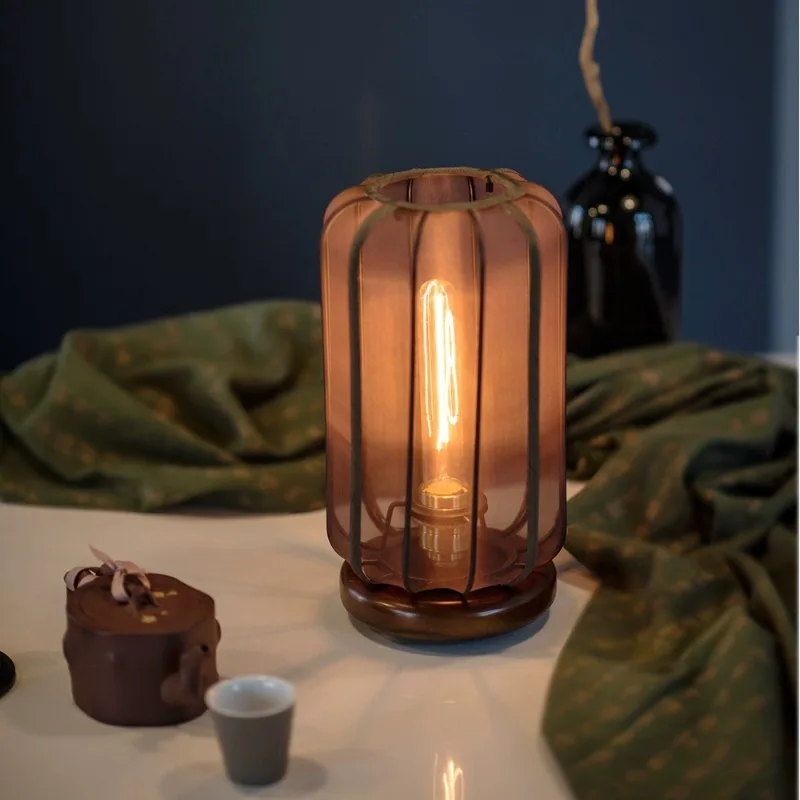 

New Chinese retro table lamp antique handmade silk desk tea room bedroom bedside night light Japanese Zen table lamp