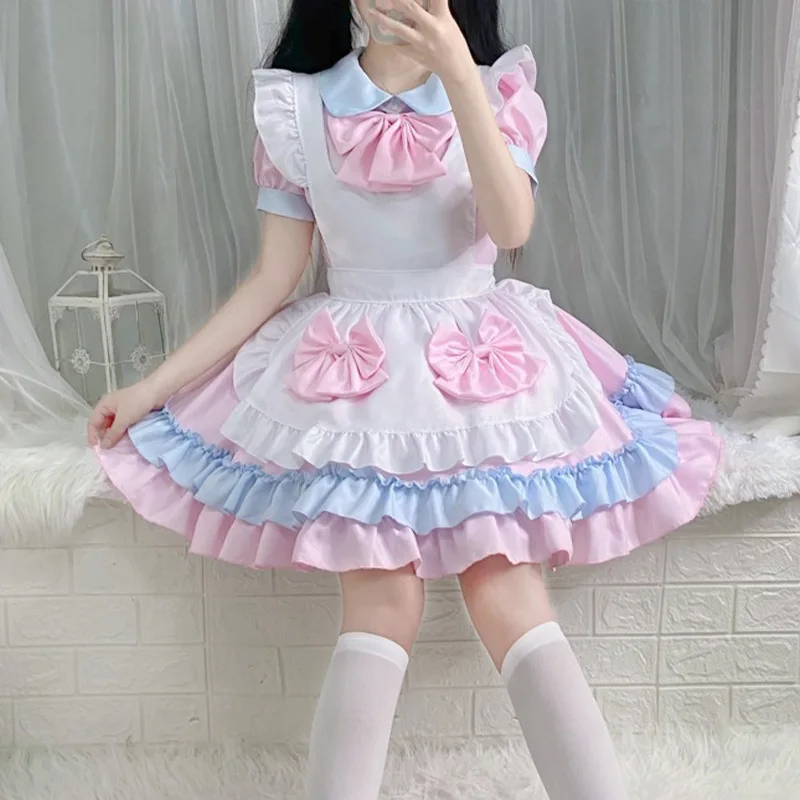 

Soft Girl Dress Luoli Maid Uniform Pink Sweet Belle Servant Cosplay Anime Role-playing Cosplay Bow Skirt