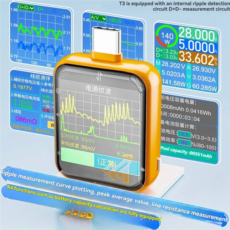 FEDI-T3 Type-C 테스터 디지털 전압 전류 테스터 전력계 음악 스펙트럼 분석기 데시벨 미터 레벨 및 기압계 B