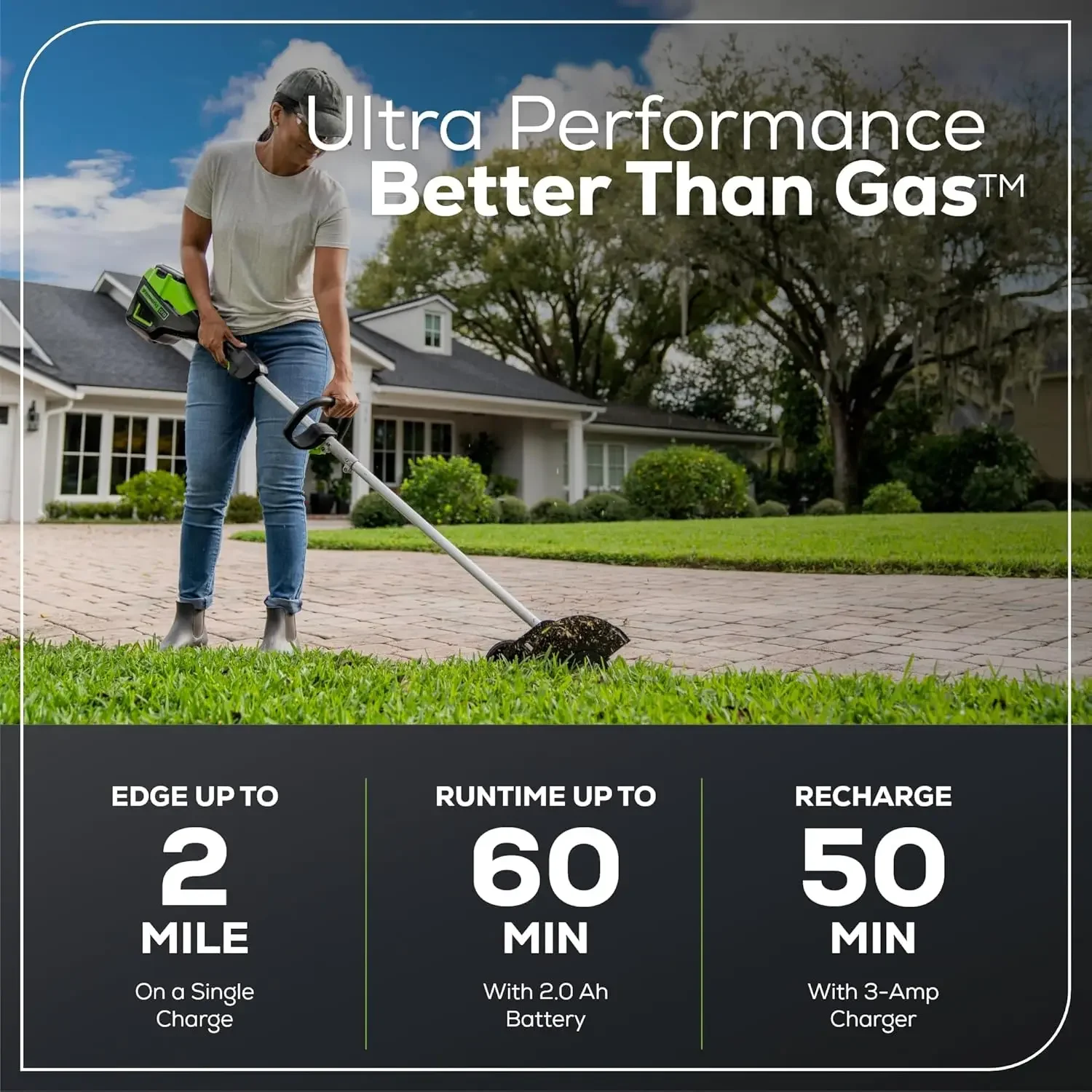 60V 8" Brushless Cordless Edger 2.0 Ah Battery and Charger Included with Curb Wheel Perfect Edging Every Time 3