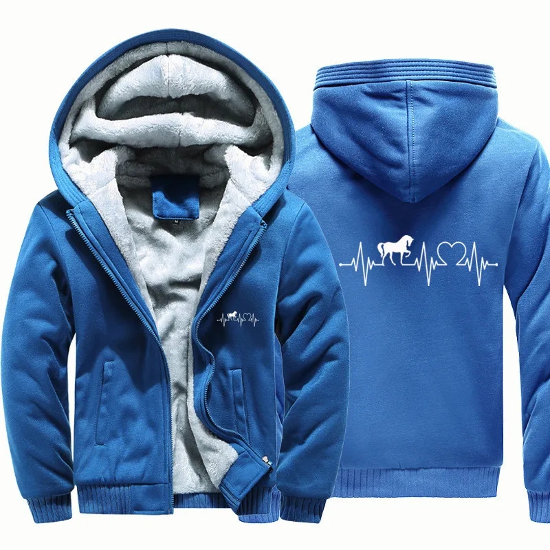 2024 New Heartbeat Horse Autumn Winter Casual Men Hooded Coat Jacket Warm Wool Fleece Man Coats Hoodies Sweatshirts