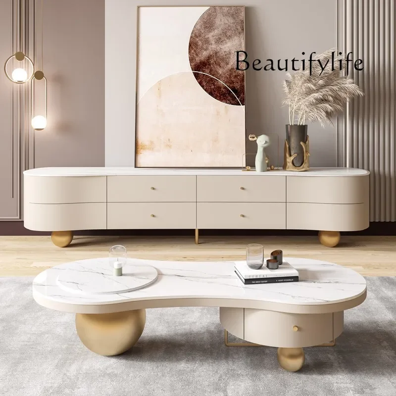 

Роскошный тихий кремовый стильный каменный тарелка, простой дизайнерский Круглый Чайный Столик для гостиной, маленькой квартиры