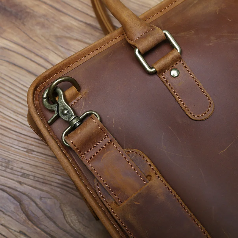 NZPJ Vintage Genuine Leather Men's Briefcase Natural Cowhide Handbag Crossbody Leisure Commuting Computer Bag for Men