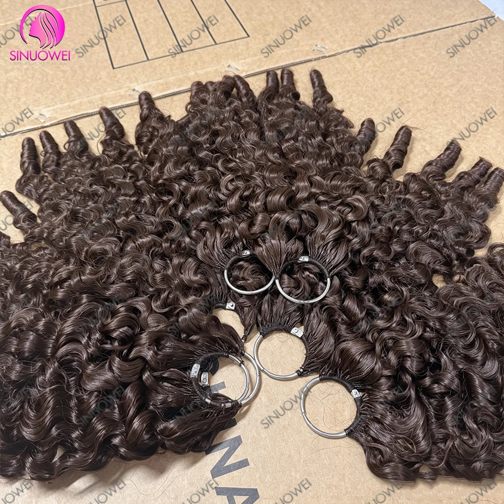 Burmese Curly #4 Brown Feather Crochet 100% Human Hair Extension Invisible Lightweight Feather Crochet Braids Hair For Braiding 3