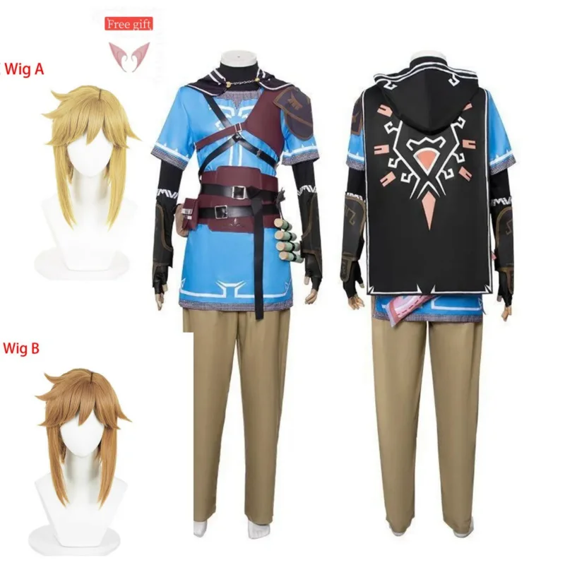

Game Tears of the Kingdom Link Cosplay Costume for Men Kids Cloak T-Shirts Pants Accessories Halloween Christmas Party Outfit