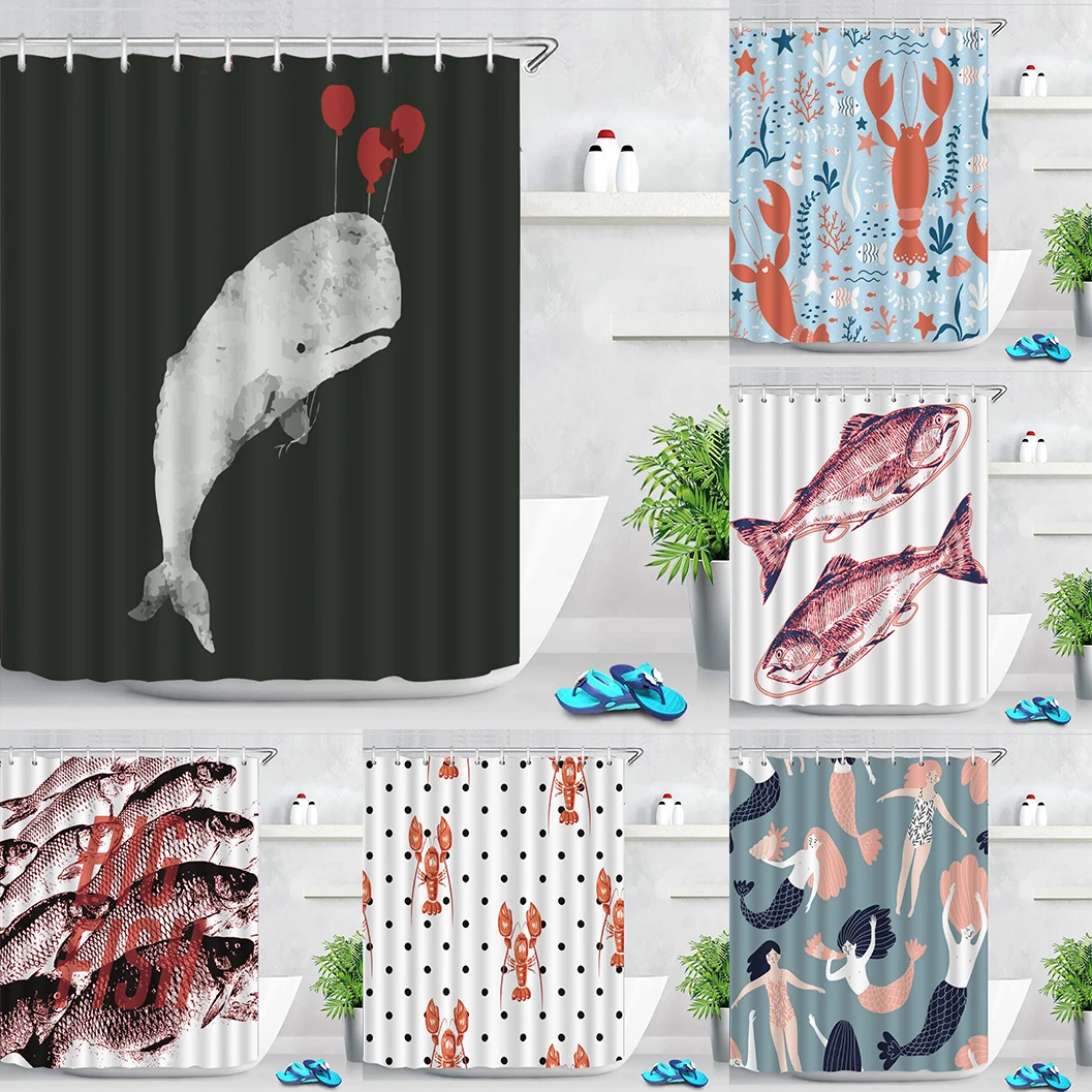 Ocean Animal Style Shower Curtain For Shower Bathroom Curtains 180X180 Curtains Lobster Pattern Full Bathrooms Bathtub Screen