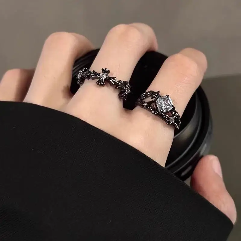 Gothic Cross Open Rings 1/2PCS For Women and Men Exquisite Diamond Jewelry